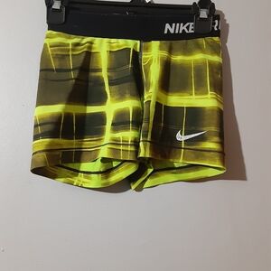Nike Pro Neon Yellow and Black Checkered Bike Shorts Women's Size Small